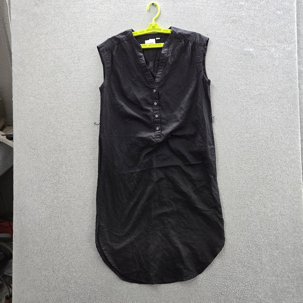 GAP Women Dress PETITE SMALL Black Cotton Linen Shirt Tunic Button Sleeveless